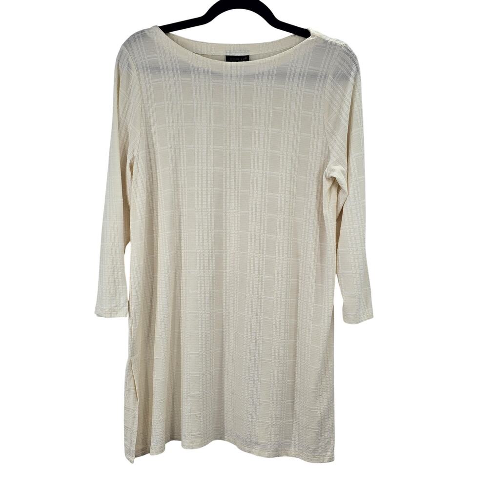 J Jill Wearever Tunic Top Womens Petite Medium White Textured